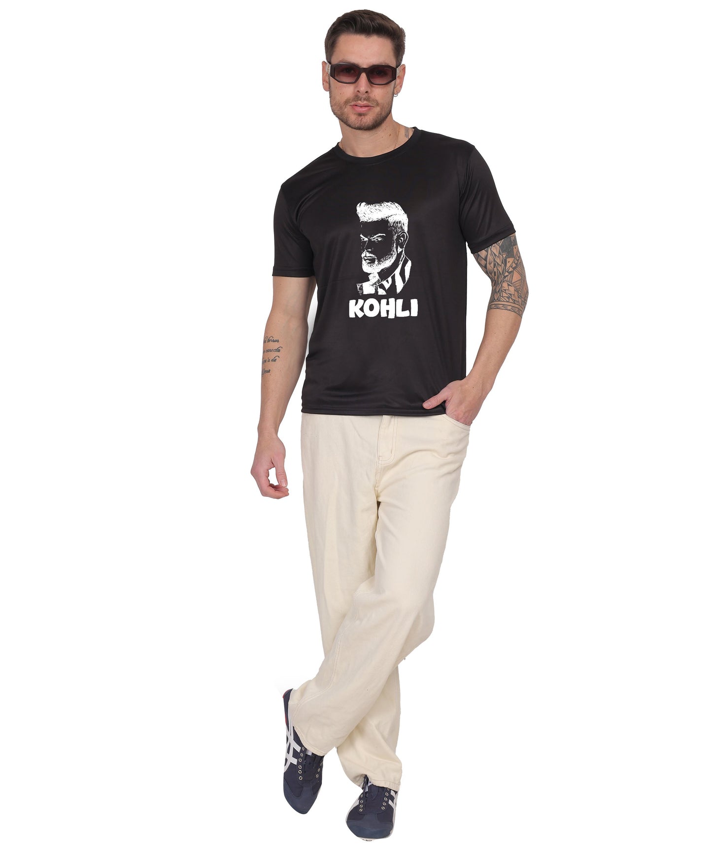 Generic Men's Graphic Print Cotton T-Shirt, Black, Short Sleeve, Crew Neck, Regular Fit