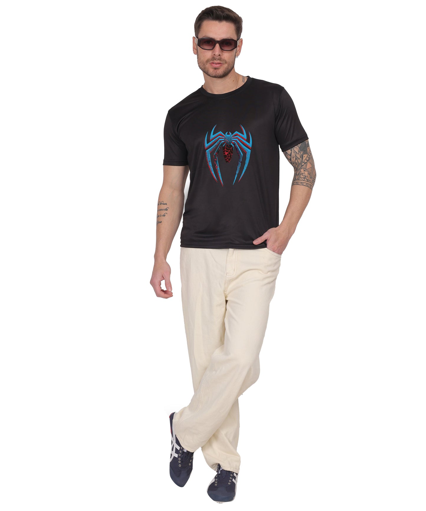 Generic Spider Graphic T-Shirt, Black Cotton, Short Sleeve, Regular Fit, Crew Neck