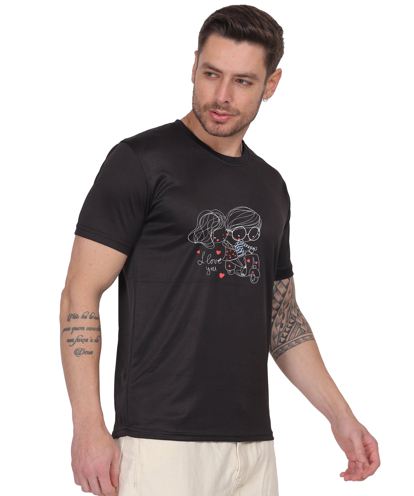 Love Graphic Print Cotton T-Shirt, Black, Round Neck, Short Sleeve, Casual Wear