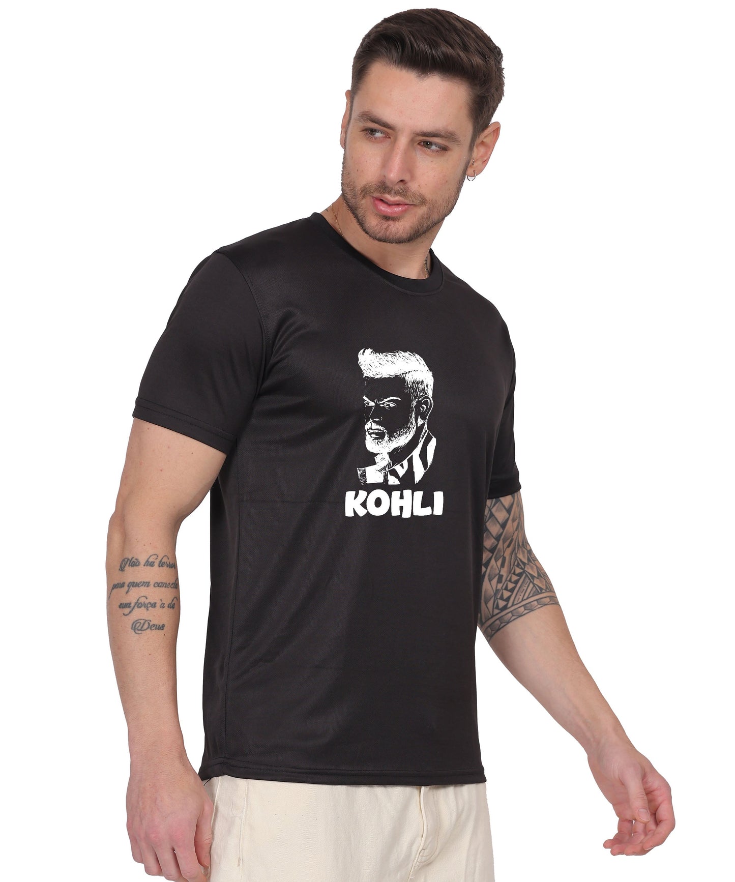 Generic Men's Graphic Print Cotton T-Shirt, Black, Short Sleeve, Crew Neck, Regular Fit