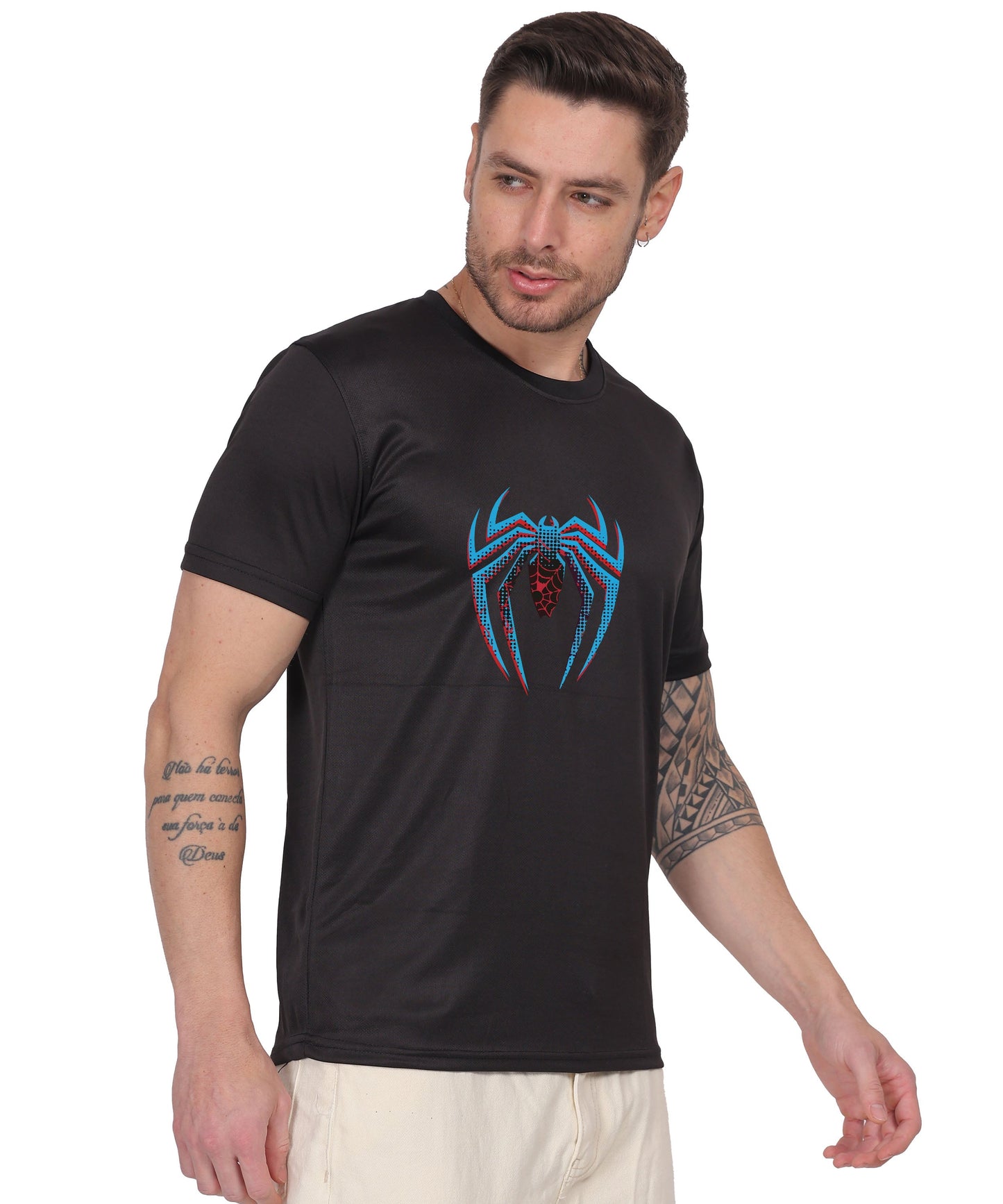 Generic Spider Graphic T-Shirt, Black Cotton, Short Sleeve, Regular Fit, Crew Neck