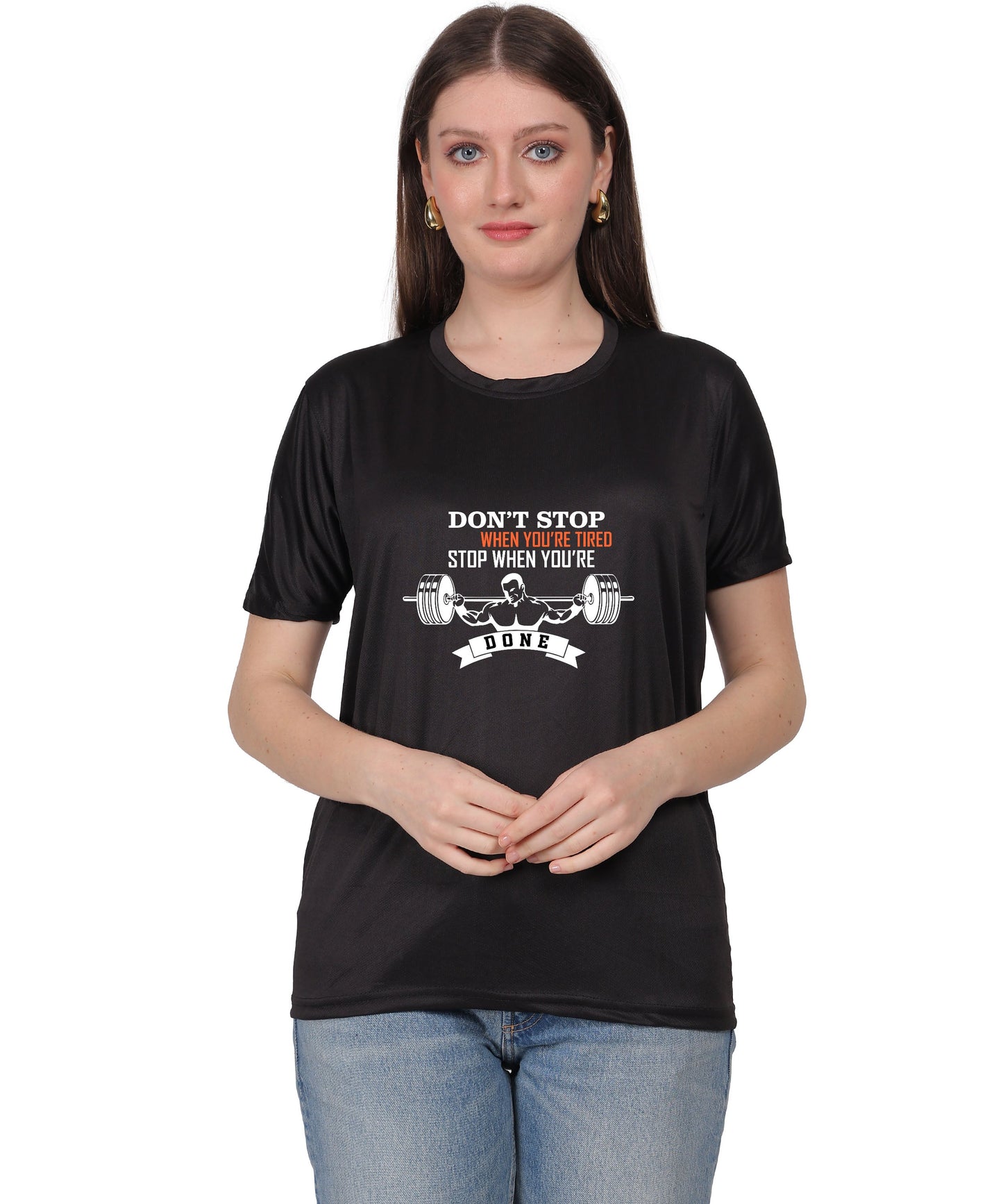 Motivational Gym Workout T-Shirt, Cotton, Short Sleeve, Regular Fit, Barbell Design