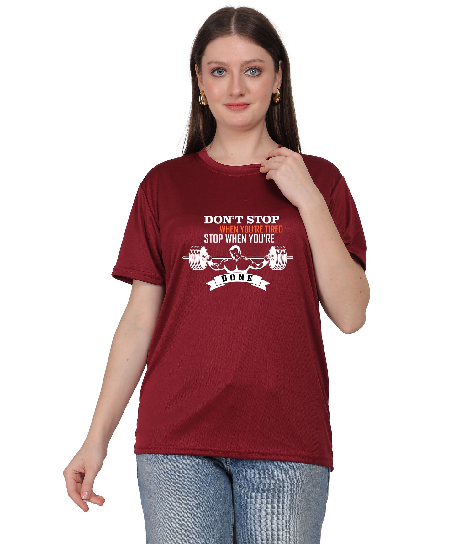 Motivational Gym Workout T-Shirt, Cotton, Short Sleeve, Regular Fit, Barbell Design