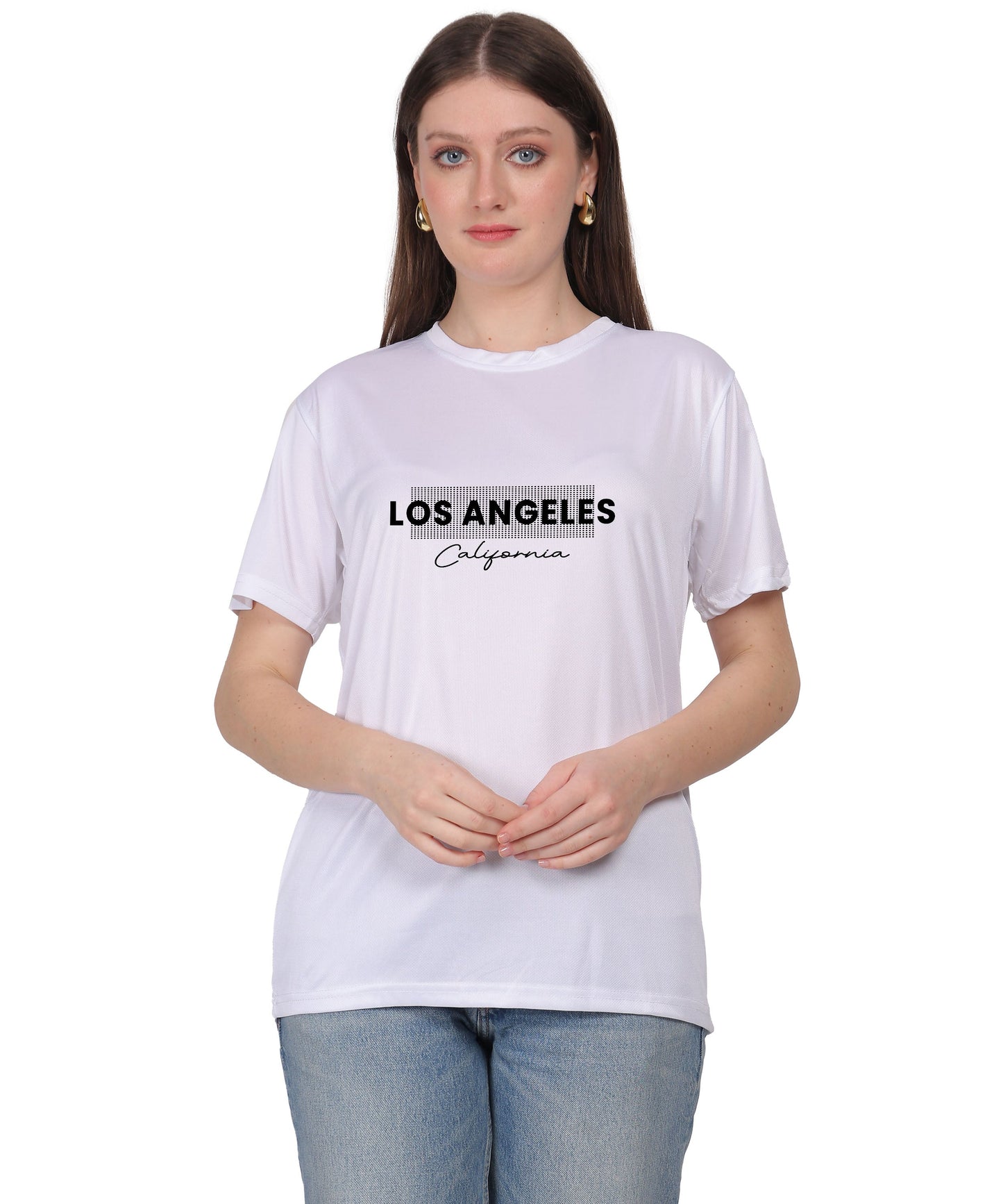Los Angeles California Typography T-Shirt, Yellow, Cotton, Round Neck, Short Sleeve