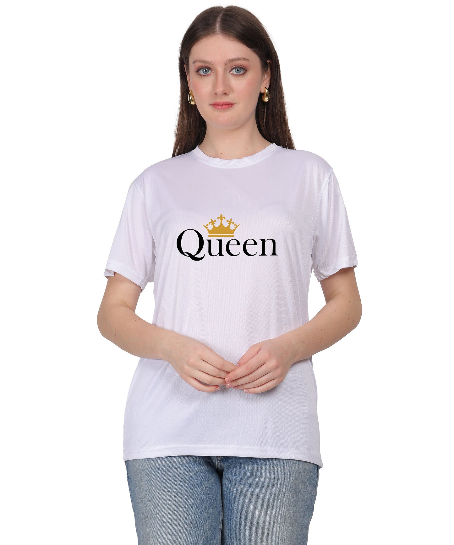 Queen Crown Print T-Shirt, Cotton, Round Neck, Short Sleeve, Regular Fit