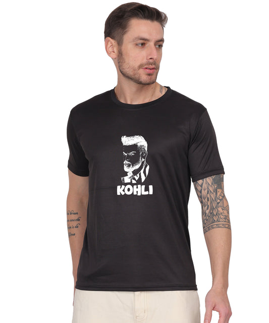 Generic Men's Graphic Print Cotton T-Shirt, Black, Short Sleeve, Crew Neck, Regular Fit