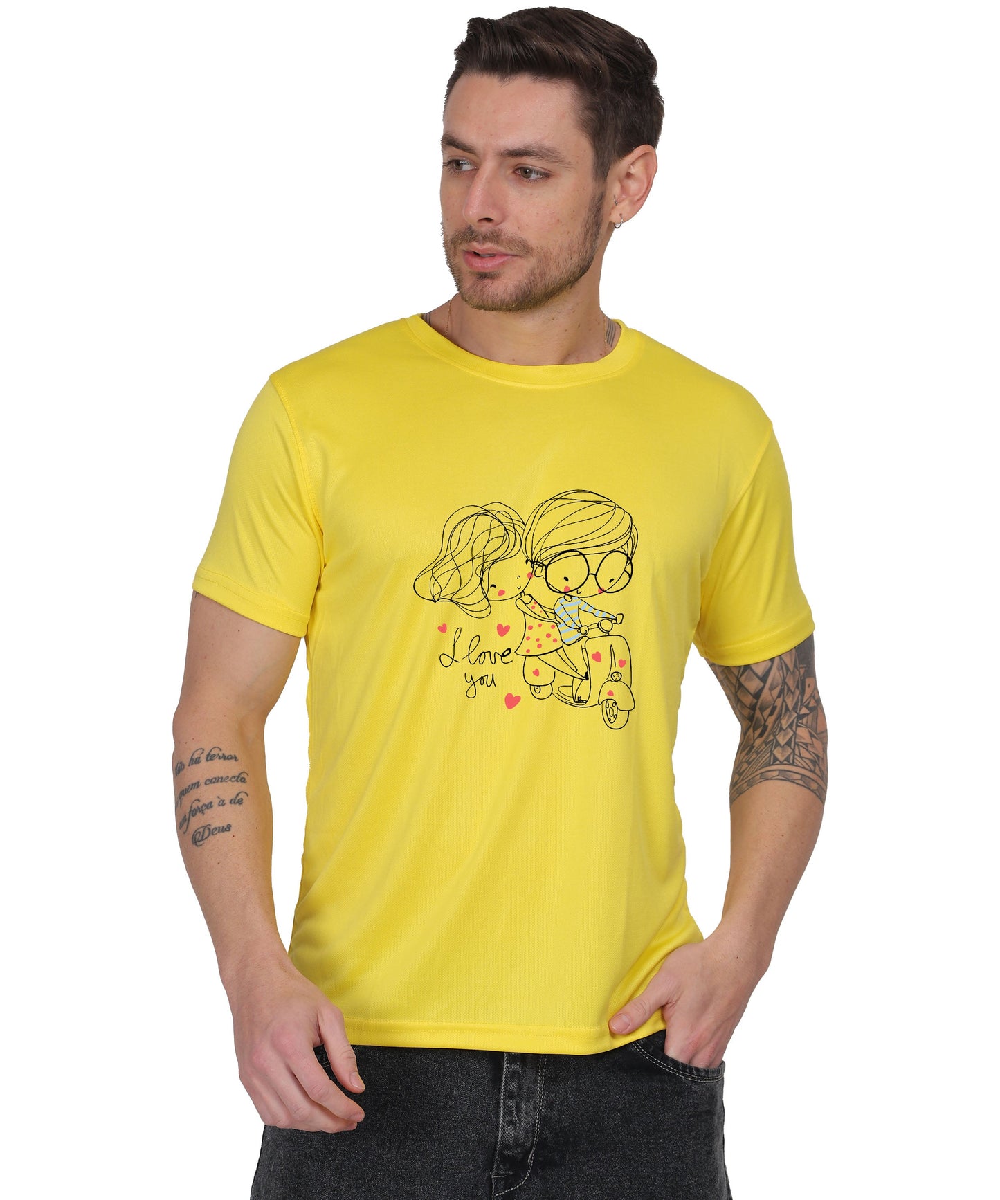Love Graphic Print Cotton T-Shirt, Black, Round Neck, Short Sleeve, Casual Wear